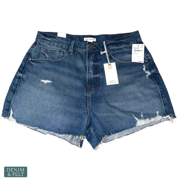 Good American Good 90s High Rise Distressed Denim Cutoff Shorts Size 10/30 - Picture 4 of 12